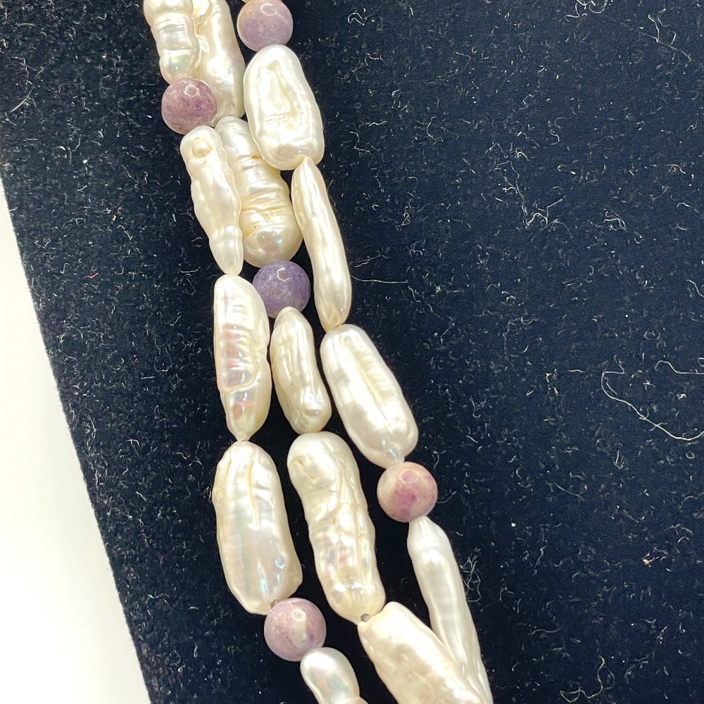 Desert Rose Trading Jay King 925 Sterling Pearl Gemstone Triple Strand Necklace - Picture 2 of 13